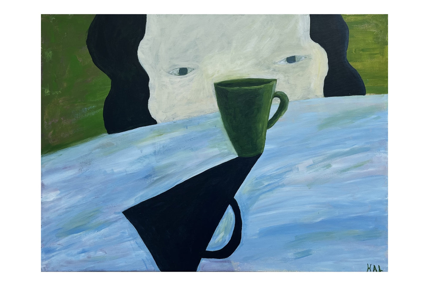 "Girl and a green mug" Art Print