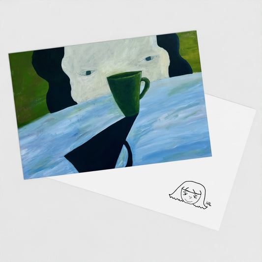 "Girl and a green mug" Art Print